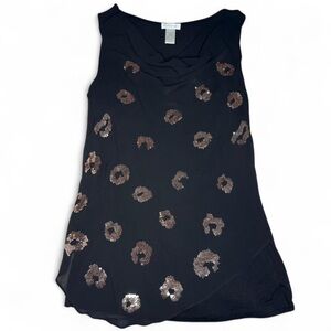 Caché Black Sleeveless Top with Bronze Sequin Design